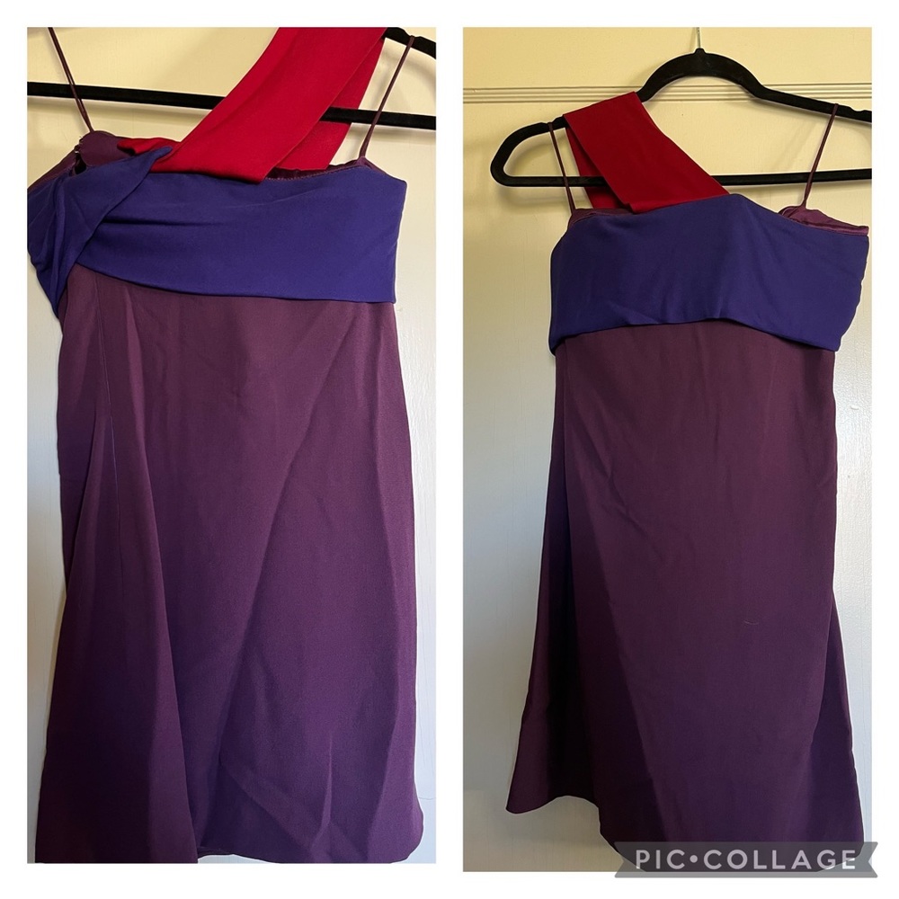 Gianni Versace Couture vibrant mini dress. Red, purple and blue. Size 10/Size 40